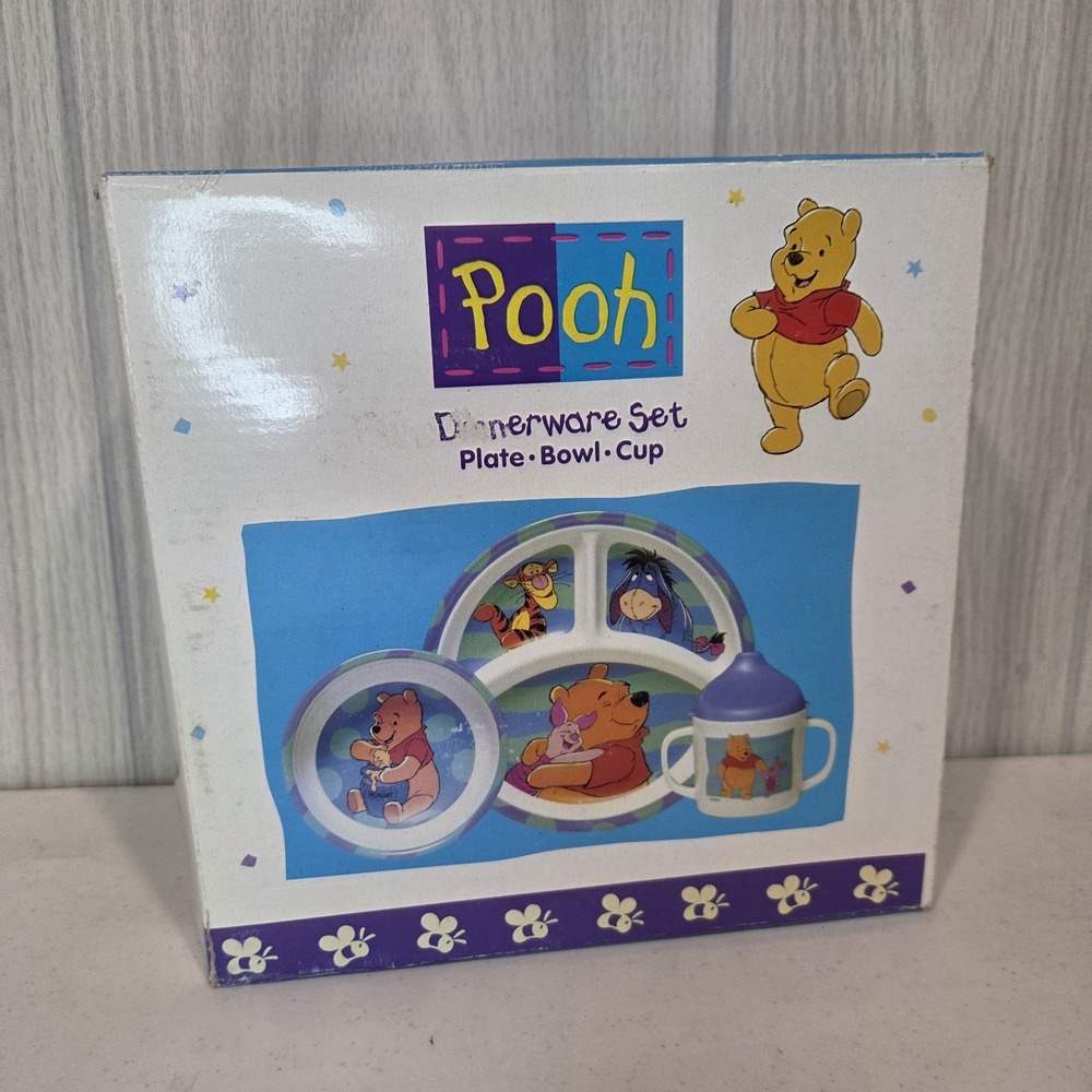 Vintage NEW Winnie the Pooh 3pc Zak Designs Plate Bowl Cup Dinnerware Set